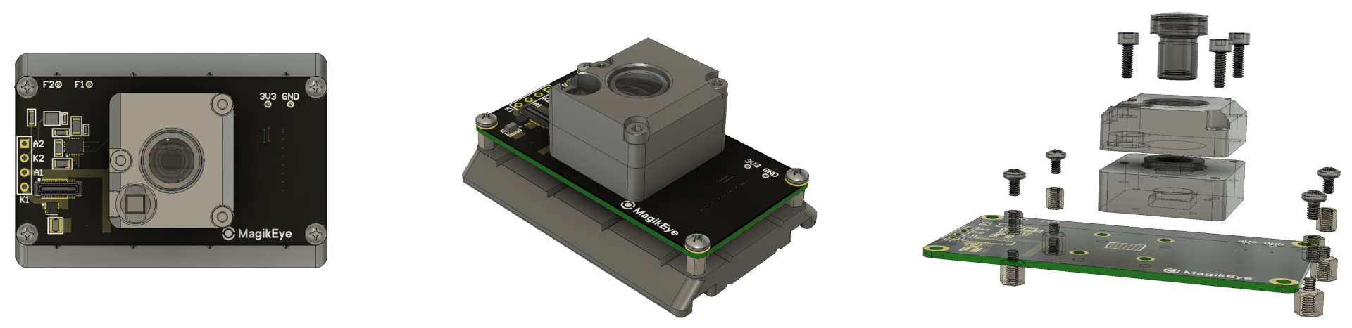 ILT006 board layout, assembled module, and exploded assembly